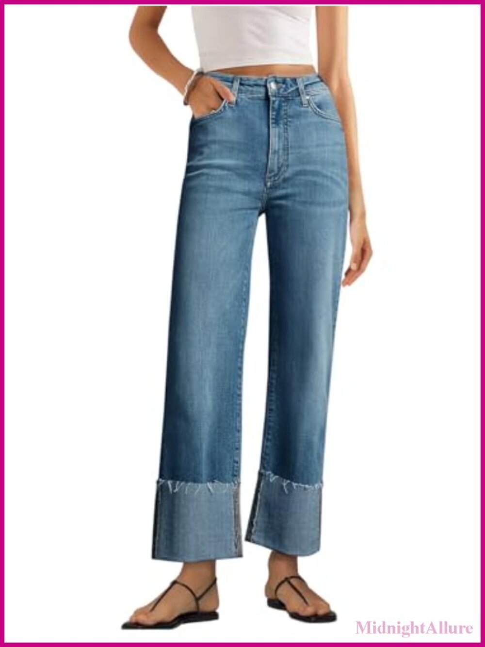 Wide Leg Jeans High Waisted Straight Leg Stretchy Denim Pants with Pockets
